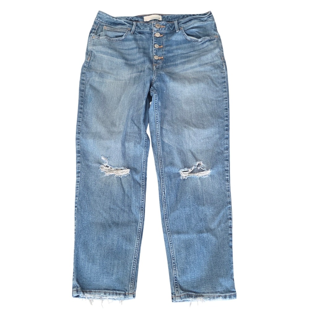 Maurices Distressed Button Fly Straight Leg‎ Jeans Medium Wash Size 32 Reg